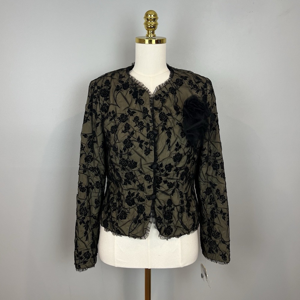 Adrianna Papell Green with Black Lace Jacket Size 8 FAiry Goth Vtg NWT READ